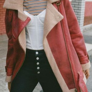 New - UO Oversized Faux Lehather Aviator Jacket